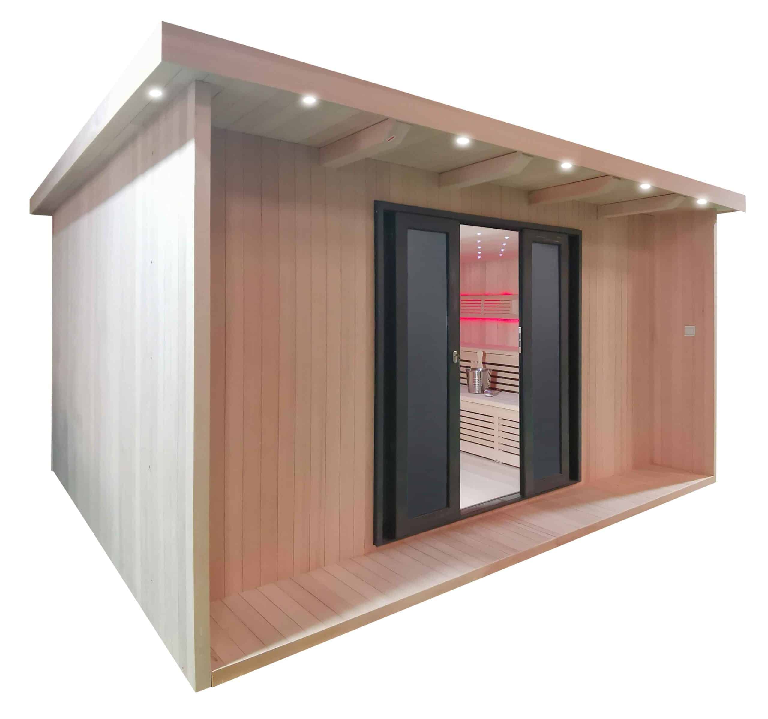 Gartensauna mit Bio-Kaminofen im Top-Design 4500mm x 3800mm