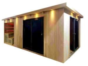 Gartensauna mit Bio-Kaminofen im Top-Design 6300mm x 3300mm