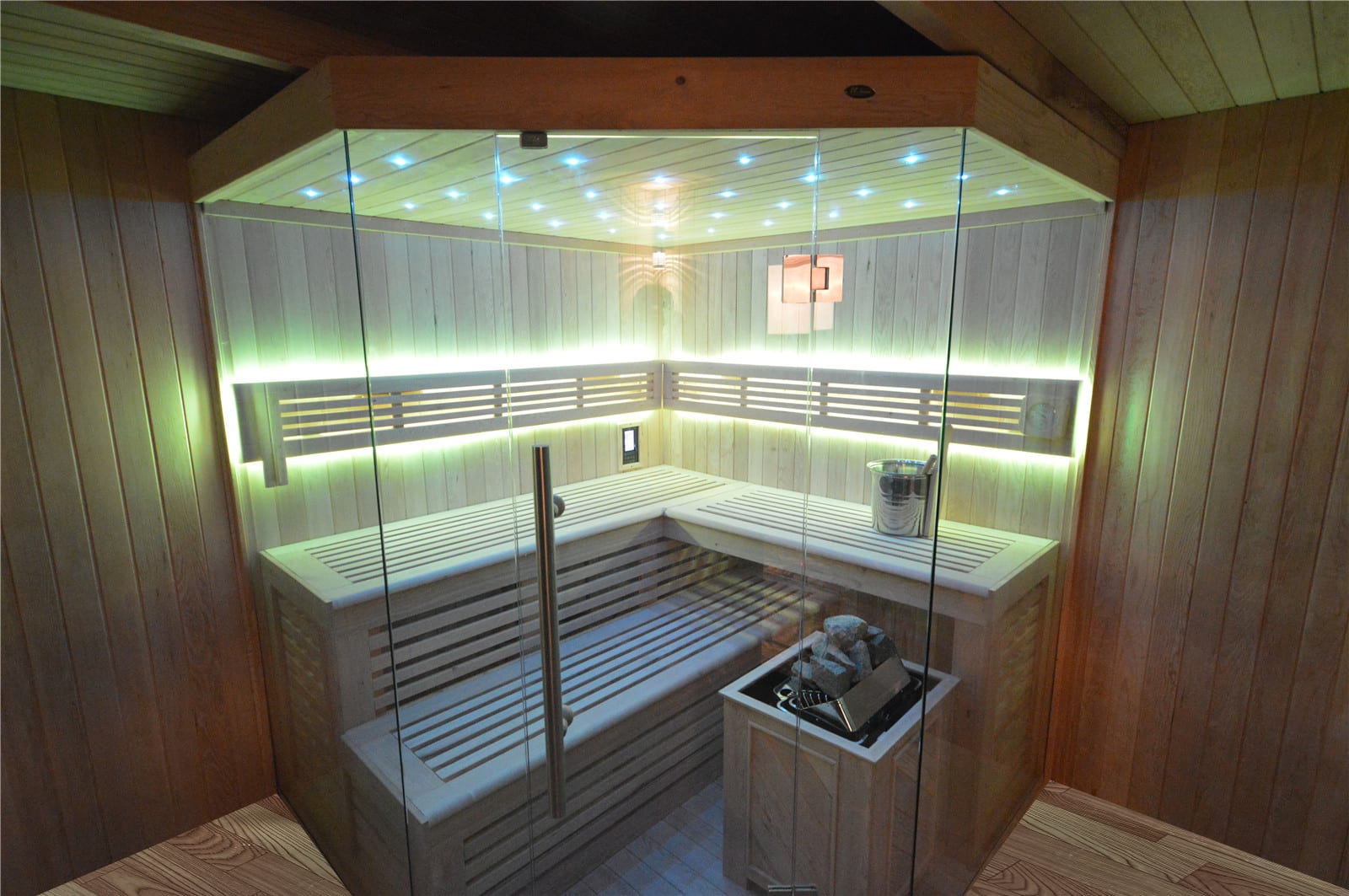 Gartensauna mit Bio-Kaminofen im Top-Design 3300mm x 3300mm – Bild 8