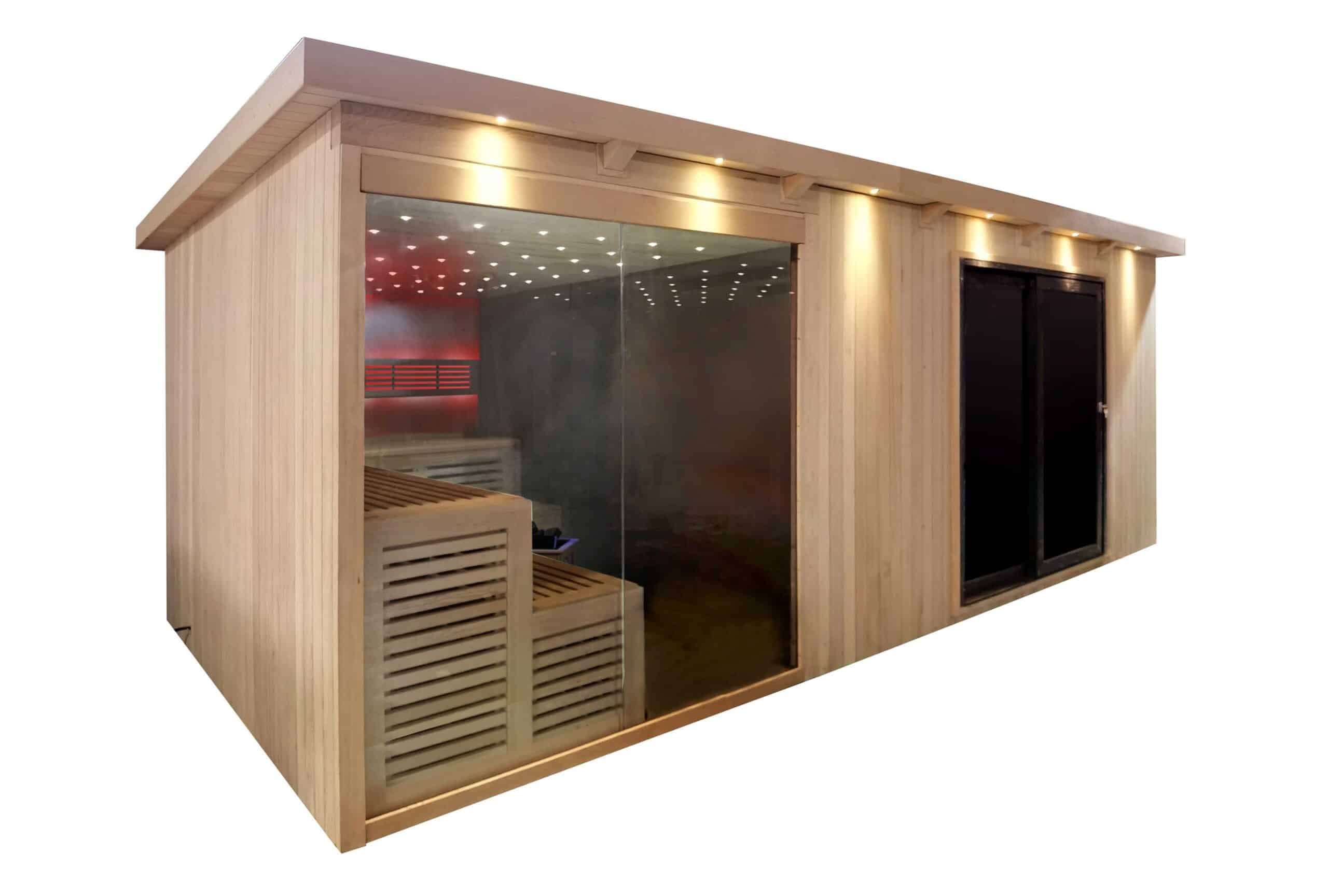 Gartensauna mit Bio-Kaminofen im Top-Design 6300mm x 3300mm – Bild 2