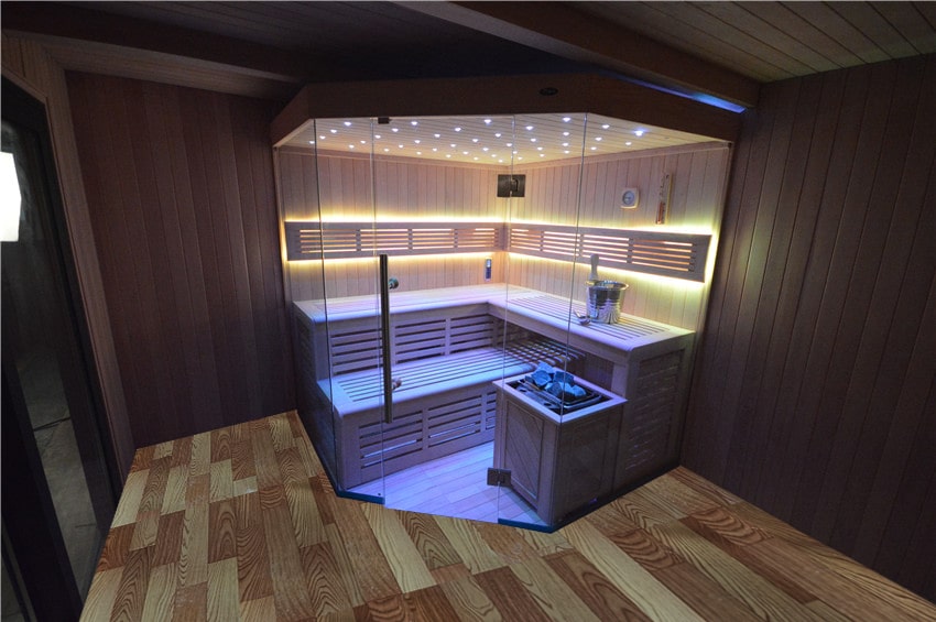 Gartensauna mit Bio-Kaminofen im Top-Design 3300mm x 3300mm – Bild 3