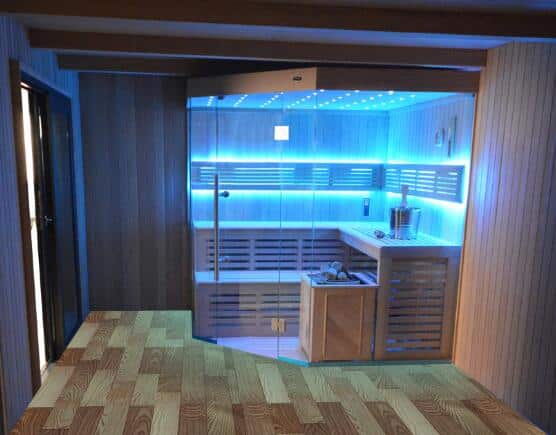 Gartensauna mit Bio-Kaminofen im Top-Design 3300mm x 3300mm – Bild 7