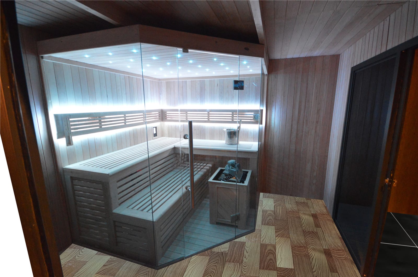 Gartenhaus mit Sauna mit Bio-Kombiofen im Top-Design 6300mm x 3300mm – Bild 8