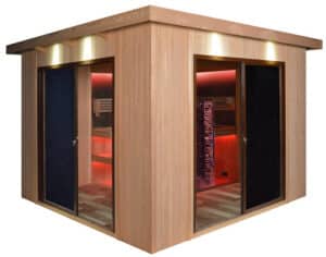 Infrarot Gartensauna mit Steintowerofen im Top-Design 3300mm x 3300mm