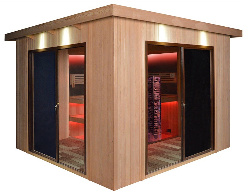 Infrarot Gartensauna mit Steintowerofen im Top-Design 3300mm x 3300mm