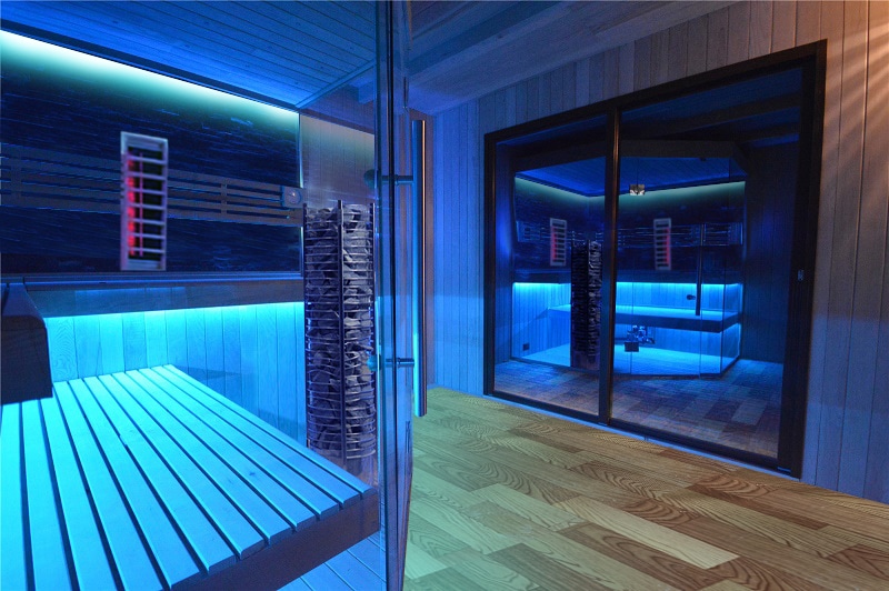 Infrarot Gartensauna mit Steintowerofen im Top-Design 3300mm x 3300mm – Bild 6