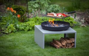 Feuerschale Moderne Silber mit Grillfunktion